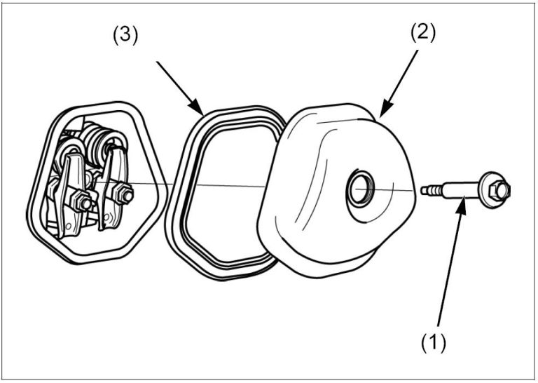Ventildeckel Bild eines Honda GX390 Ventildeckels mit Schraube und Dichtung